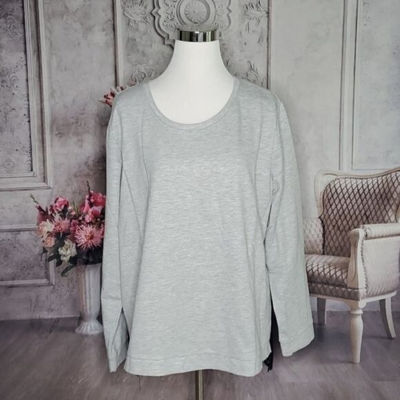 𝅺new Directions Gray Lace Bottom French Terry Long Sleeve Top Plus Size 1X NWT - Picture 6 of 8